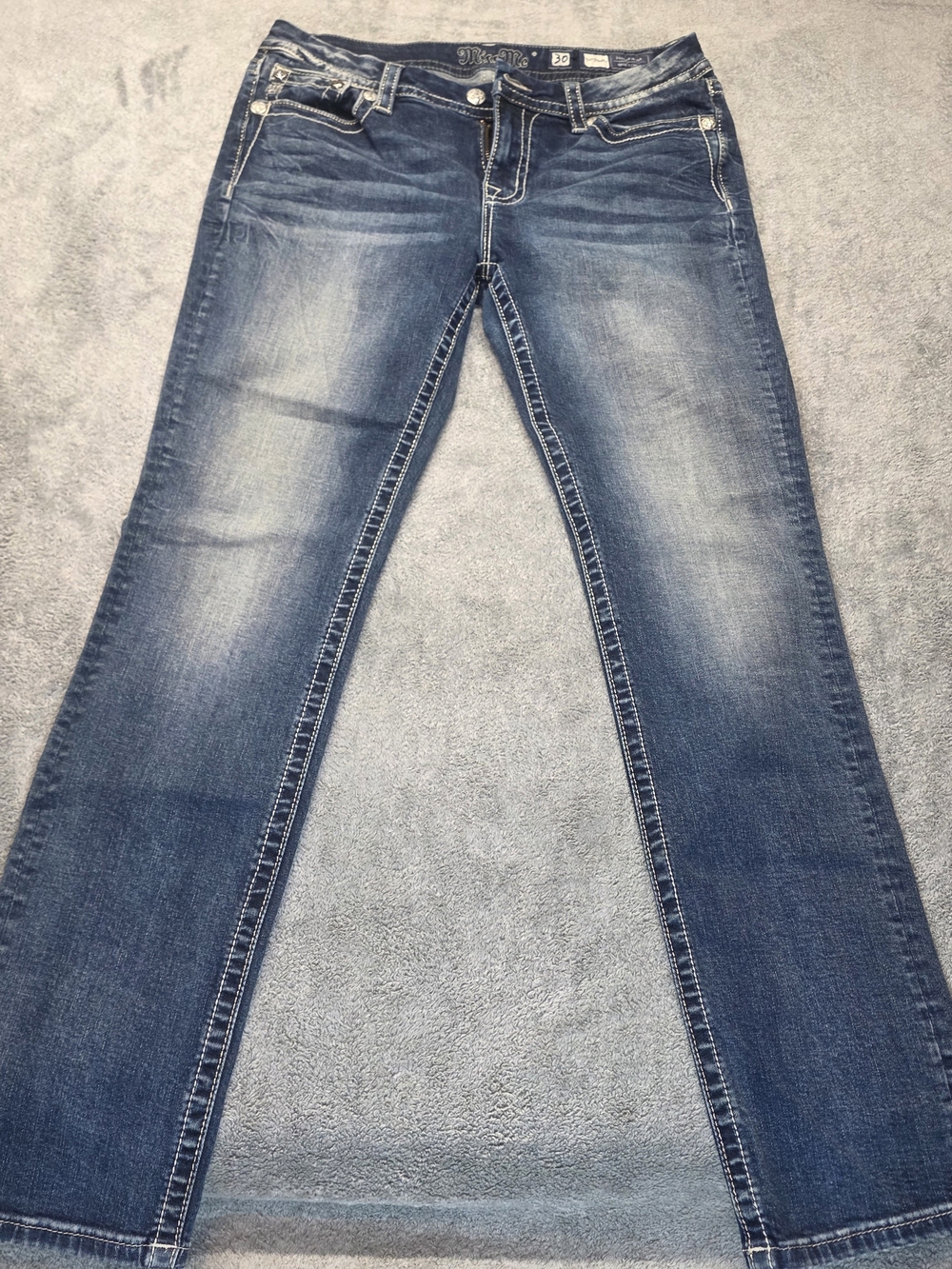 Miss Me W/ Silver Sparkle Angel Wings Women's Faded Blue Straight Cut Jeans